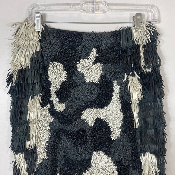 Fendi Vintage Leather Fringe Appliqué Pencil Skirt Size IT 40 US 4 Black White - Picture 2 of 6
